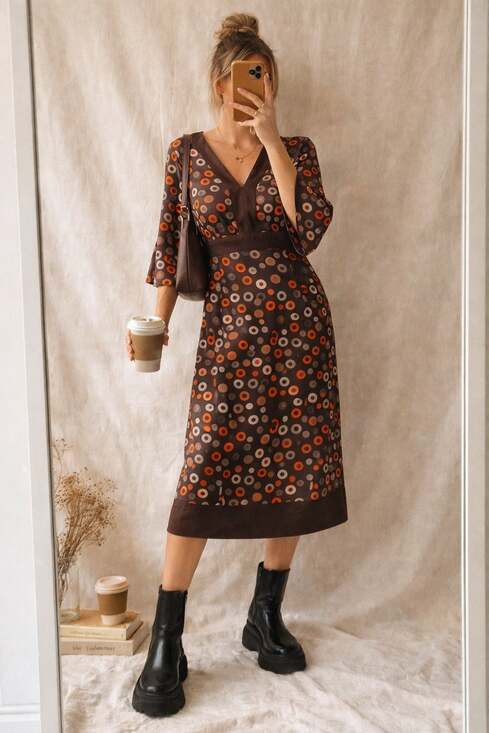 Cider Dresses & Skirts - Y2K Cider Style Retro Mod Print Dress Indie Boho Brown Small